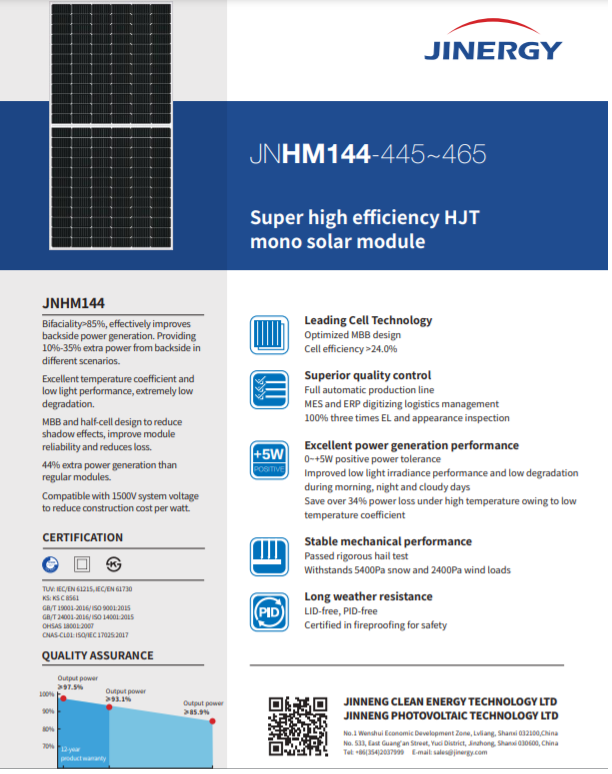 hjt solar panel datasheet